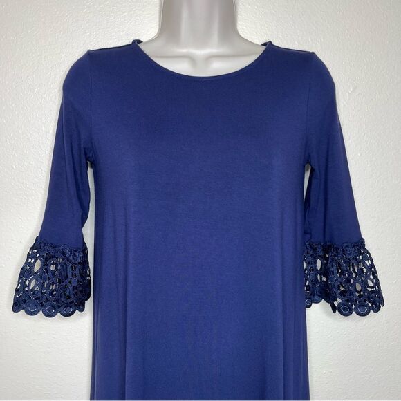 Lilly Pulitzer Ophelia Dress True Navy Flutter Bell Crochet Lace Sleeve Women XS - Picture 4 of 14
